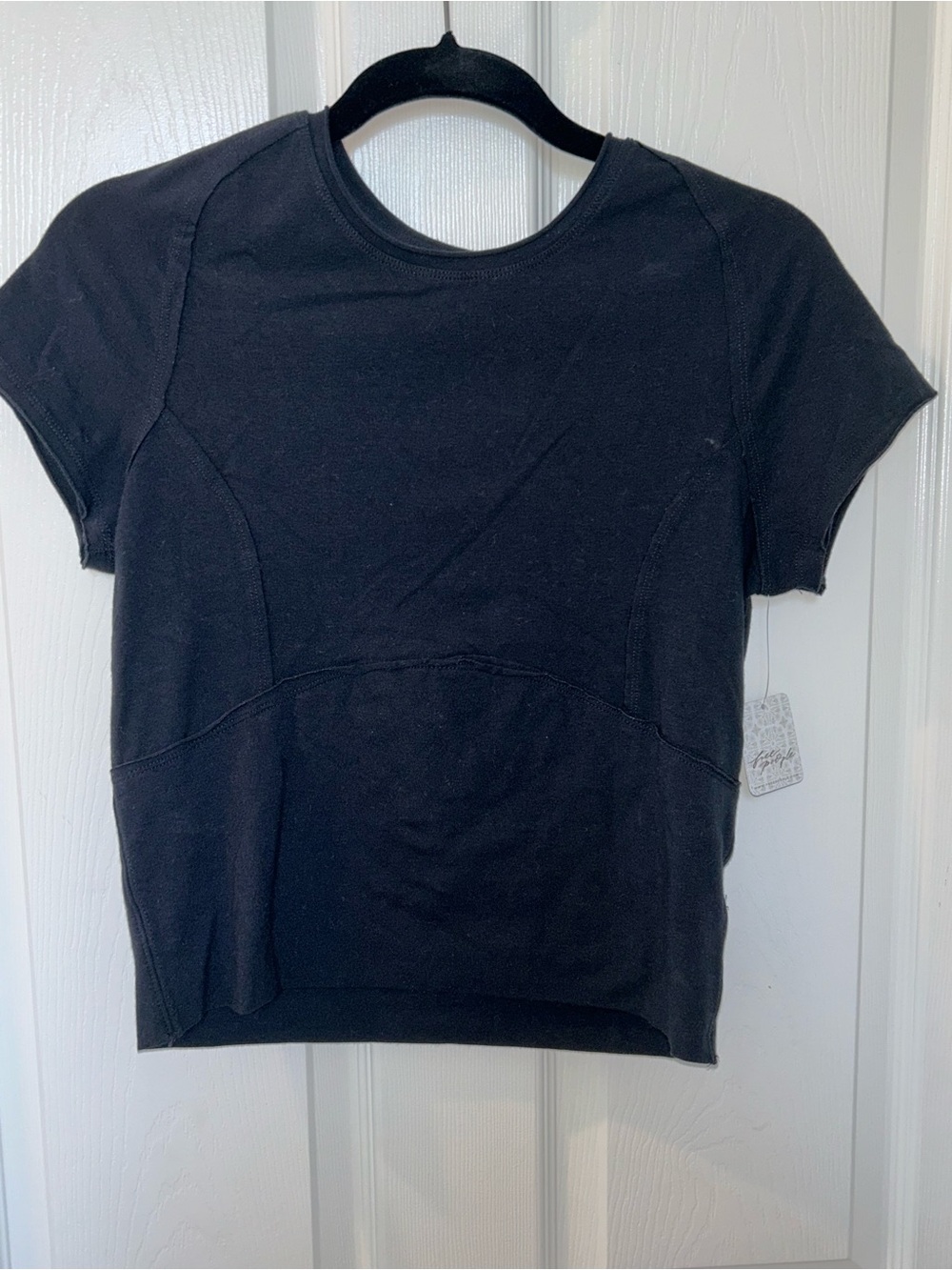 We The Free (Free People) Black Short Sleeve Crew Tee with Seam Detailing